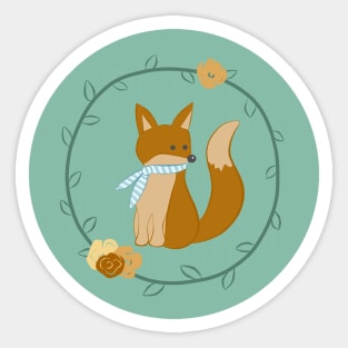 Cute fox in roses Sticker